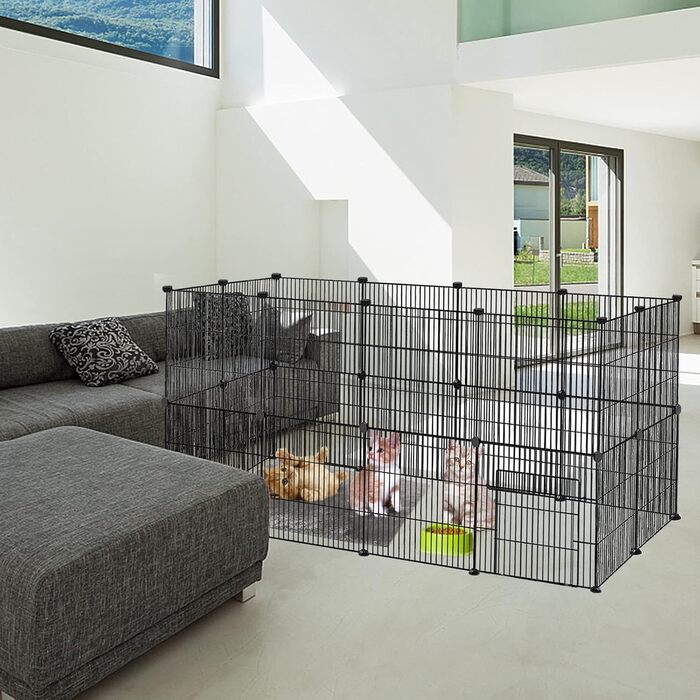 Клітка для кроликів та інших дрібних тварин Froadp 142x72x36 см з металу, 12-секційна з дверцятами, для морських свинок, хом'яків, їжаків, цуценят (чорна)