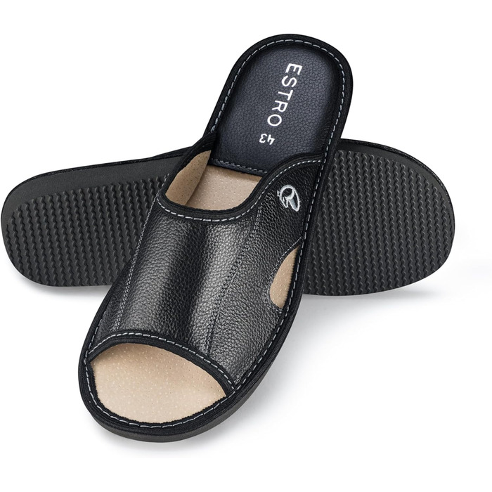 Чоловічі халати-домашні тапочки ESTRO, шкіряні, чорні, 44 EU