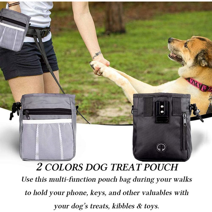 Сумка для ласощів STMK Leckerlibeutel для собак з поясом, 3 варіанти носіння, легка, іграшки, сухий корм, ласощі для собак, дресирування, навчання цуценят (сірий та чорний)