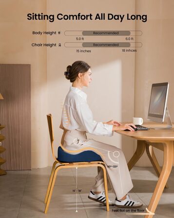 Ортопедична подушка для сидіння ProtoArc - для офісного крісла, автомобіля, інвалідного візка. З піною з пам'яті, рівномірний розподіл тиску, великий розмір, Navy Blue