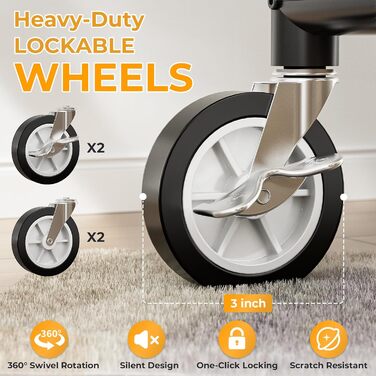 Стійка для одягу Bomclap з великою вантажопідйомністю, з колесами, висувна, з 3 перекладинами, 8 гачками та полицею, міцна, до 160 кг (чорна)