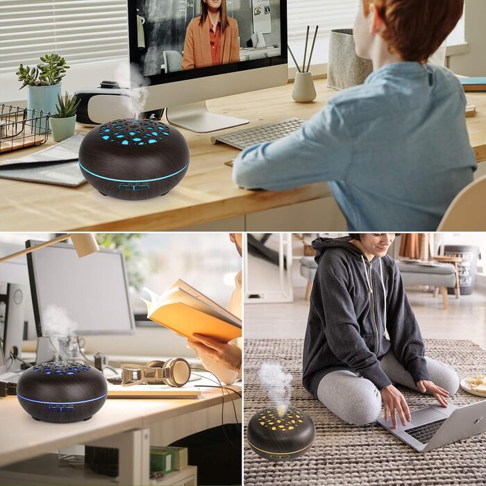 Аромадифузор WD&CD 550 мл з пульт дистанційного керування, ультразвуковий зволожувач повітря, дифузор для ефірних олій, 7 кольорів LED, автоматичне відключення - білий (темно-коричневий)