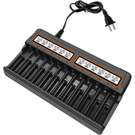 Зарядний пристрій для акумуляторів 18650, 12 слотів, LCD дисплей, універсальний, швидка зарядка, сумісний з 26650, 16340, 14500, 18350, 18500, AA, AAA (тільки зарядний пристрій)