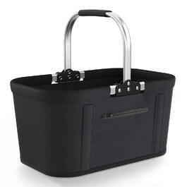 Складаний кошик для покупок 30L з 4 стійками | Міцний кошик для перенесення та пікнік | Великий кошик для сім'ї (46x27x25cm) | З м'якими ручками | Для покупок, подорожей, кемпінгу (Чорний)