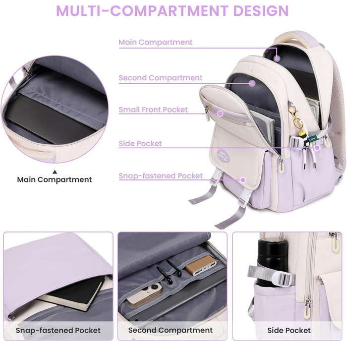 Шкільний рюкзак IvyH для підлітків, великий водонепроникний, для дівчаток та хлопчиків 3-9 класів, підходить для старшої школи, коледжу та подорожей, зелений світло-зелений (фіолетовий)