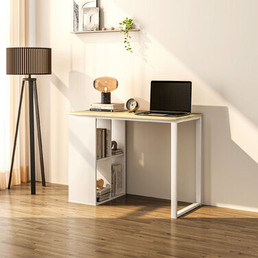 HOMCOM Desk Computer Desk with Storage Compartments, Modern Office Desk with Steel Frame, PC Desk for Home Office, Study Room, Small Room 100 x 54 x 75 cm, Oak | Aosom