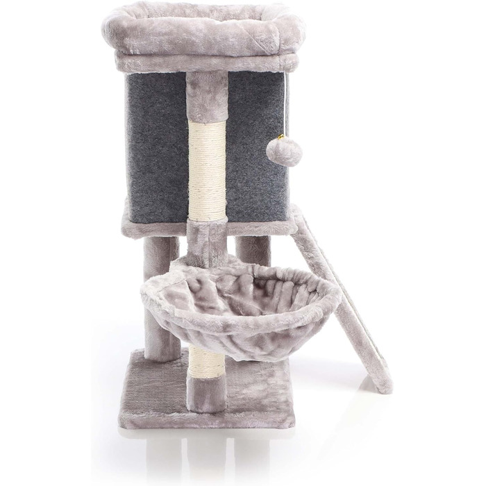 Котячий будиночок-крізьбаум Фудаджо сірого кольору, 71,5 см, з платформою для відпочинку, лежаком, дряпалкою та будиночком для котів
