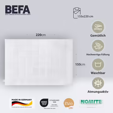 Літня пухова ковдра BEFA NATUR 155x220 см з 90% гусячого пуху, 10% пера, для алергіків, сертифікат Öko-Tex 100, Downpass, Німеччина (2 шт.)