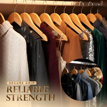 Набір вішалок для штанів та одягу Utopia Home (20 шт.), дерев'яні, для штанів, пальто, костюмів та курток, натуральне дерево