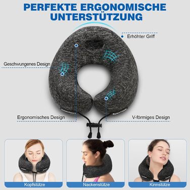 Подушка для шиї у вигляді U, Memory Foam, для подорожей, дорослі, ергономічна, з чохлом, для автомобіля, офісу, поїздки, сірого кольору