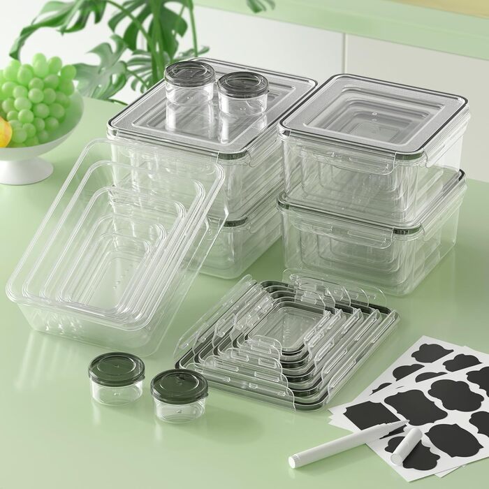 Набір контейнерів для зберігання продуктів 54 шт. з кришками, BPA-free, витікання неможливе, пластикові контейнери для кухні та комори