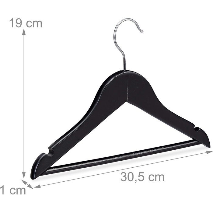 Relaxdays 20-Piece Children's Clothes Hangers, Wooden, Trouser Hangers for Boys & Girls, Swivel Hook, with Bar & Notches, Black