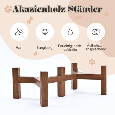 Миска для собак SpunkyJunky з кераміки, подвійна, піднята, з підставкою з акації, для котів та собак (400 мл, чорна)