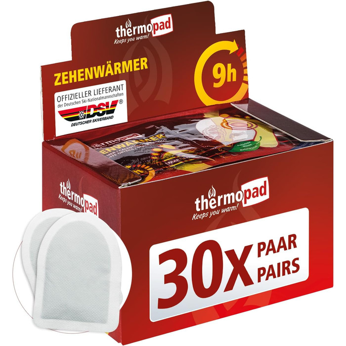 THERMOPAD Toe Warmers – THE ORIGINAL: 30 Pairs of Heat Pads for 8 Hours of Warmth | Ready-to-Use Foot Warmers | Extra Warm Foot Warmers – ideal for Outdoor Activities & Ski Shoes | Foot Heating Pads