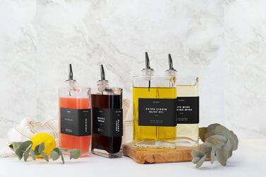 Molimoli Olive Oil Dispenser Bottle for Kitchen, Automatic Dispenser, Glass Thin Bottle Dispenser for Kitchen, Olive Oil Menage | 2-Piece Set - Black