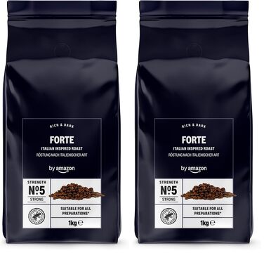 Кава в зернах Amazon Forte, 100% Арабіка, середній обсмаження, 2 кг (2 упаковки по 1 кг)