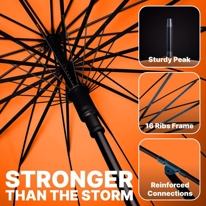 Гольф-парасолька Royal Walk XXL 54 дюйми (140 см) для 2 особи, штормстійка, легка, класична, дерев'яний руків'я, 16 ребер, унісекс (Помаранчевий)
