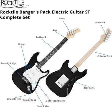 Електрогітара Rocktile ST-Pack Black Комплект (підсилювач, тюнер, тремоло, чохол, кабель, ремінь, медіатори, запасні струни та підручник з CD/DVD)