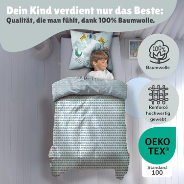 Комплект постільної білизни для ліжечка Kinderbettwäsche: 2-Piece Set з тваринами та глобусом - ковдра 135x200 + подушка 80x80 см, закривається на блискавку. Підходить для хлопчиків та дівчаток. 100% бавовна, ренфорсе, приємна до шкіри, сертифікат Oeko-Te