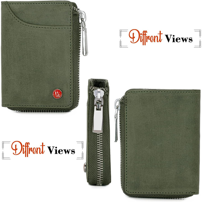 Чоловічий шкіряний гаманець HORNBULL з RFID-блокуванням | Вертикальний картхолдер, оливковий, з блискавкою