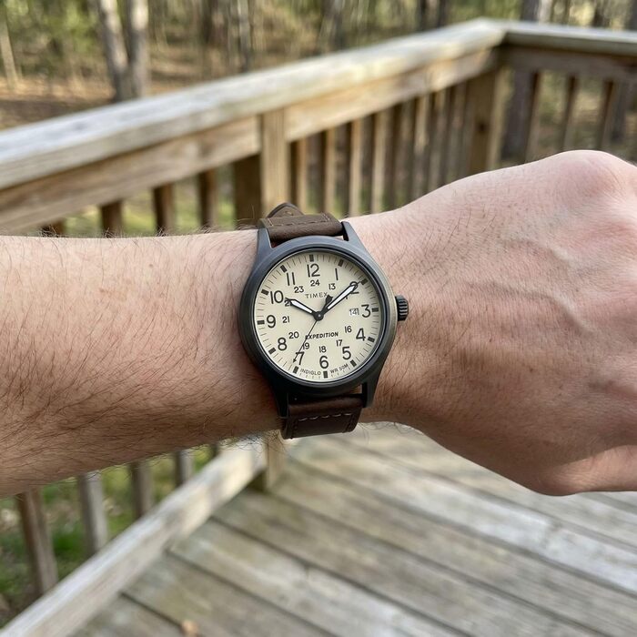 Годинник наручний Timex Expedition Scout – унісекс, кварц, аналоговий, ремінець з нейлону, коричневий/білий