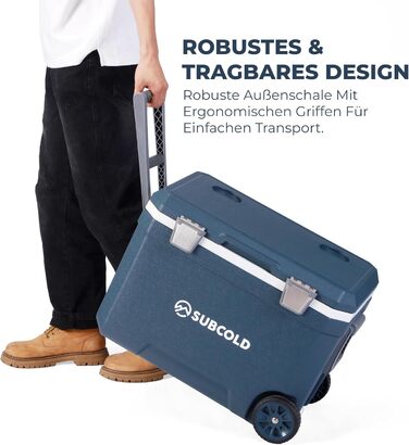Subcold MOBI Rollkühlbox 45L: Ізольована сумка-холодильник на колесах для подорожей, авто, кемпінгу. PU-ізоляція, блакитний колір