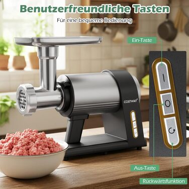 М'ясорубка електрична COSTWAY 2000 Вт з насадками для ковбас та кеббе, 3 диски, контейнер для зберігання - для дому та кухні