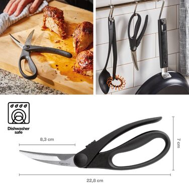 Кухонні ножиці для птиці Fiskars Essential, вигнуті леза, 23 см, нержавіюча сталь, для правої та лівої руки, чорні/сріблясті