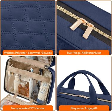 Сумка для косметики та туалетних аксесуарів Lifewit для подорожей, велика органайзер з гачком, прозора кишеня для гігієнічних засобів, темно-синій, L