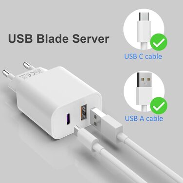 Зарядний пристрій USB-C 25W з адаптером USB [2 в 1] (2 шт.) для iPhone/iPad/навушників/телефону. Мережевий адаптер, багатофункціональний зарядний пристрій, підтримка PD 3.0, швидка зарядка, білий. Без кабелю.
