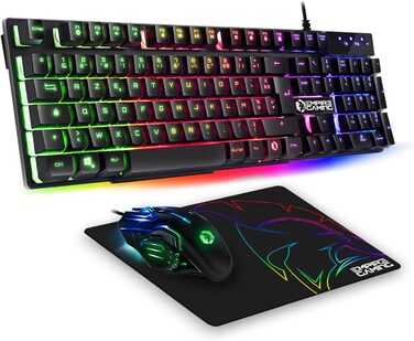 Ігровий комплект Empire Gaming Armor RF800: Клавіатура та миша бездротові AZERTY (французька розкладка) RGB з килимком для миші. Підтримка PC, PS4, PS5, Xbox One/Series, Mac. Білий (MK800)