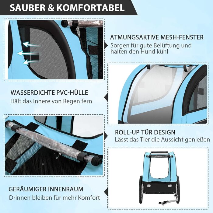 Фаркоп для велосипеда Costway для собак до 40 кг, блакитний: велосипедний перевізний засіб для собак