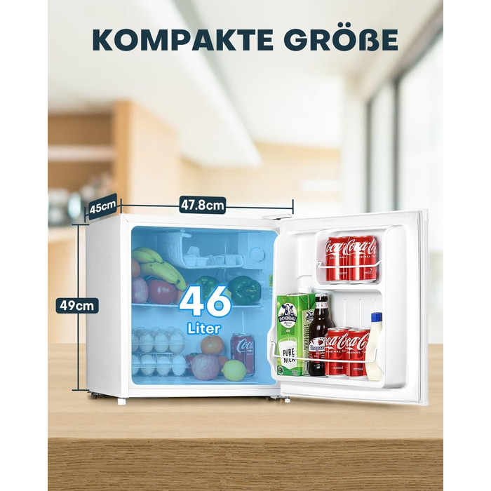 Upstreman 46L Mini Fridge with Freezer, Adjustable Thermostat, Energy Efficient, Quiet, Compact Refrigerator for Dorm, Office, Bedroom - White