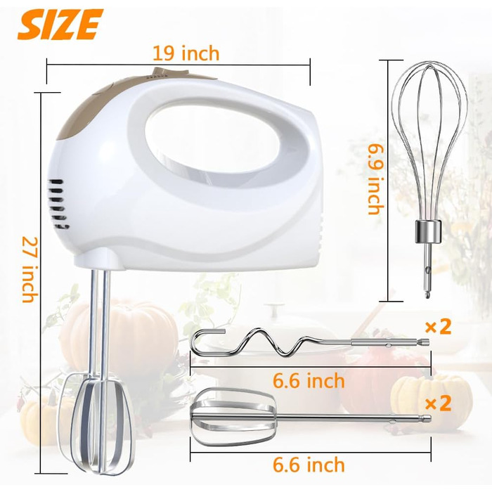 Електричний міксер CX-6613 білий: 5 швидкостей, набір насадок (міксер, вінчик, гачки для тіста)