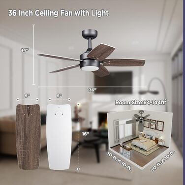 Стеляний вентилятор для маленьких кімнат: сучасний вентилятор з регульованою яскравістю, пультом дистанційного керування, реверсивним двигуном, 6 швидкостей, тихий, 230V (Бронза+волоський горіх, 91 см)