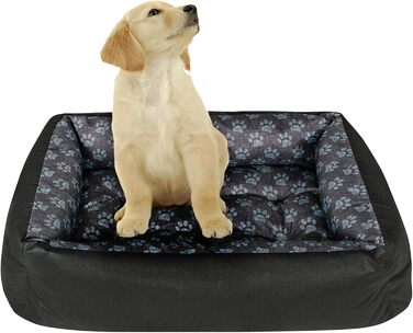 Крісло-лежанка для собак SuperKissen24: лежанка-кошик, лежанка-софа, лежанка для собак великих, середніх та маленьких порід. Лежанка для тварин, розмір L, чорно-сірий колір, з подушками з льону 95x75 см. Можна прати.