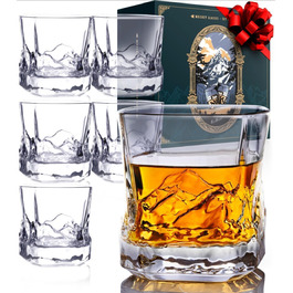 Набір склянок Everest Bourbon, 6 шт. у подарунковій коробці з тканиною, мотив: гори, стійкі до заморожування, 237 мл, вінтажні склянки для віскі, набір 6 шт., подарунок для любителів віскі
