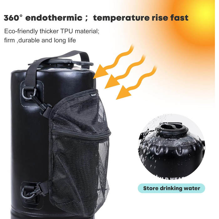 WILD HEAT Camping Shower 12L Portable Shower for Camping with Foot Pump and Shower Bag Backpack for Camping (12L, Black)