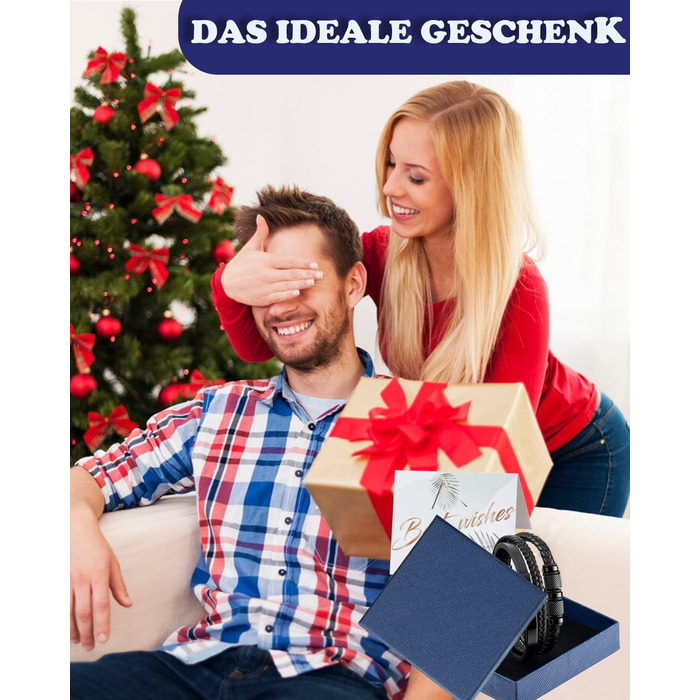 Чоловічий браслет на руці - шкіряний браслет з нержавіючою сталевою магнітною застібкою - плетений шкіряний браслет - браслети для чоловіків як подарунок на день народження, День святого Валентина, Різдво або День батька Чорний 21см