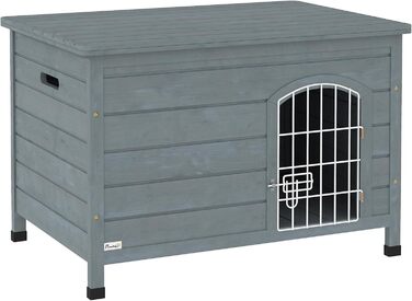 Паві Гат (PawHut) Будка для собак з дверима, клітка-переноска, водяний транспортувальний відсік для собак, котів, кроликів, вулиця, водовідштовхувальний, темний сірий, сосна, 80 x 55 x 53,5 см