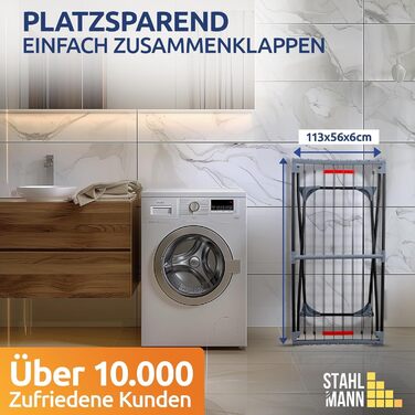 Сушарка для білизни розкладна STAHLMANN® 20м² чорна, з прищіпками для дрібної білизни - Made in EU