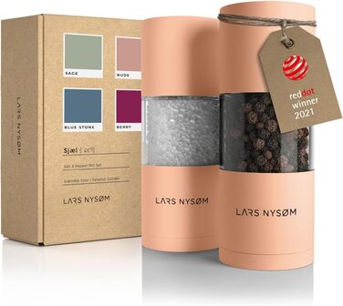 LARS NYSØM Salt and Pepper Mill Set made of Stainless Steel with Adjustable Ceramic Grinder, 2 Pieces | Manual Spice Mills with High-Quality Design (2 pcs) (Creamy Peach)