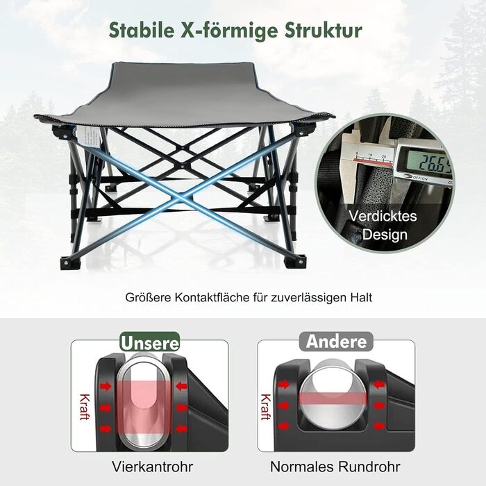 Складне кемпінгове ліжко GYMAX 185x67x54 см, сіре. Легке, портативне, з кишенею, до 270 кг, Oxford-тканина.