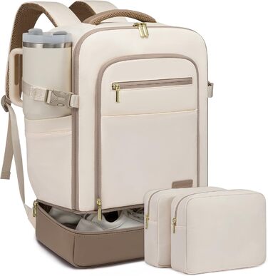 LOVEVOOK Рюкзак для ручної поклажі з окремим відділенням для взуття, 40L рюкзак для жінок, великий, з відділенням для мокрого та сухого, Travel Backpack, Carry On Luggage для подорожей, Бежевий, Зелений, 40L (3 шт.)