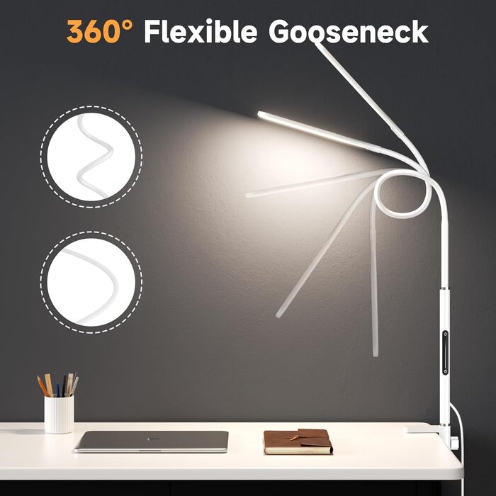 LED лампа для столу з кріпленням, регульована яскравість, архітектурна лампа, з регульованим підлокітником, пульт дистанційного керування, 4 колірні температури, для офісу та дому