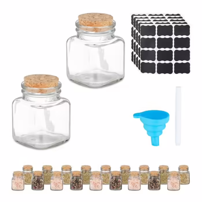 Relaxdays Spice Jars Set of 20 with Cork Lids