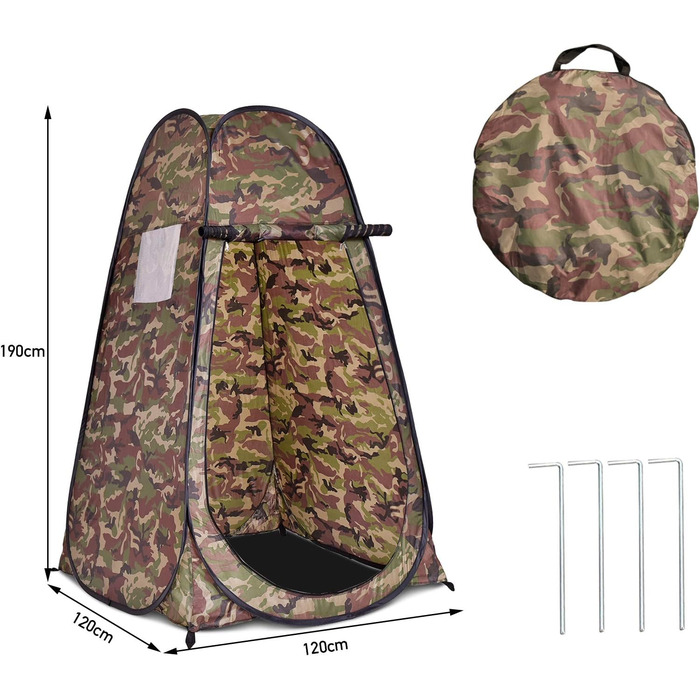 Намет для душу GYMAX, 120x120x190 см, для кемпінгу, відпочинку на природі, з сумкою, Flecktarn (зелений)