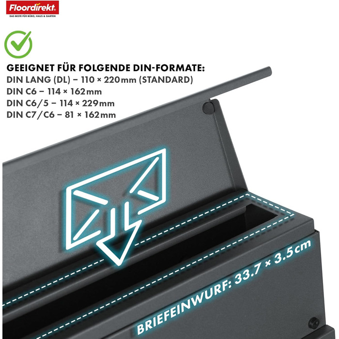 Поштовий ящик Floordirekt Jean Anthrazit з газетницею, кришкою та замком, антрацит