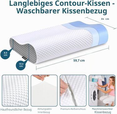 Ергономічна ортопедична подушка для шиї Polovo з ефектом пам'яті (Memory Foam) для зняття болю в шиї та плечах, біло-сіра
