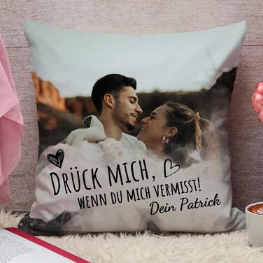 Парні подушки Love Faith Drück Mich 40x40 см – персоналізована диванна подушка з фото та іменем – подарунок для пари, для неї і нього